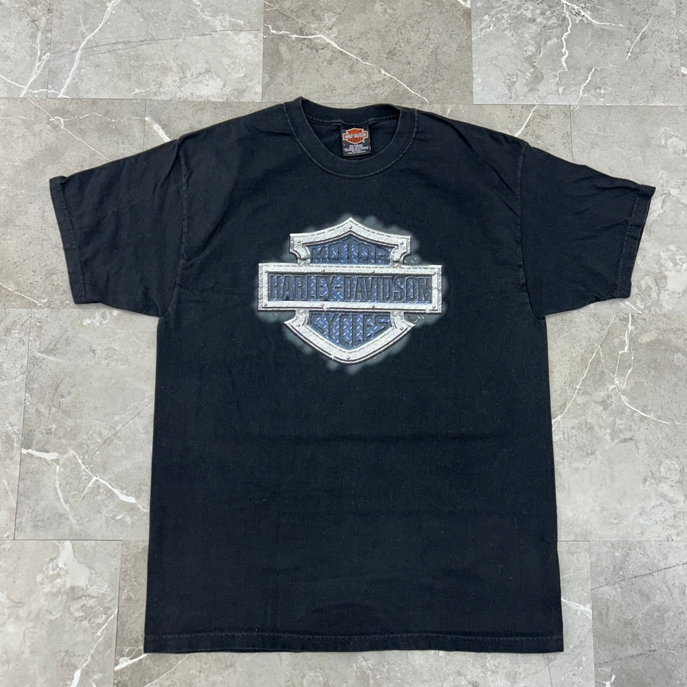 Vintage Harley Davidson Graphic Tee Mens Large Metal Shield Poland Short Sleeve